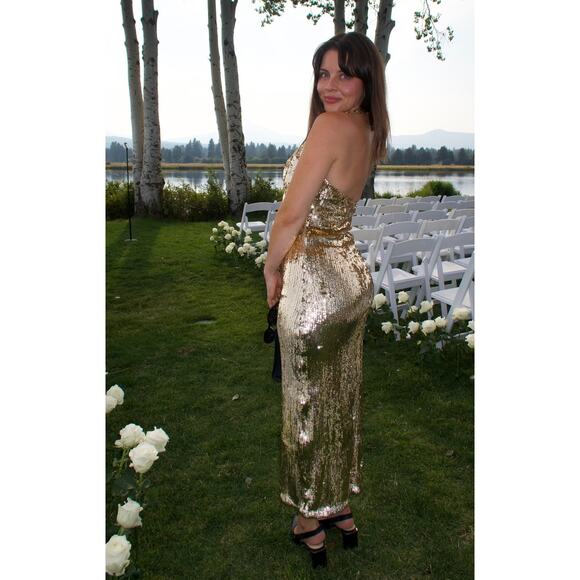 Show Me Your Mumu Samba Midi Dress in Gold Liquid Sequins M - Picture 4 of 8
